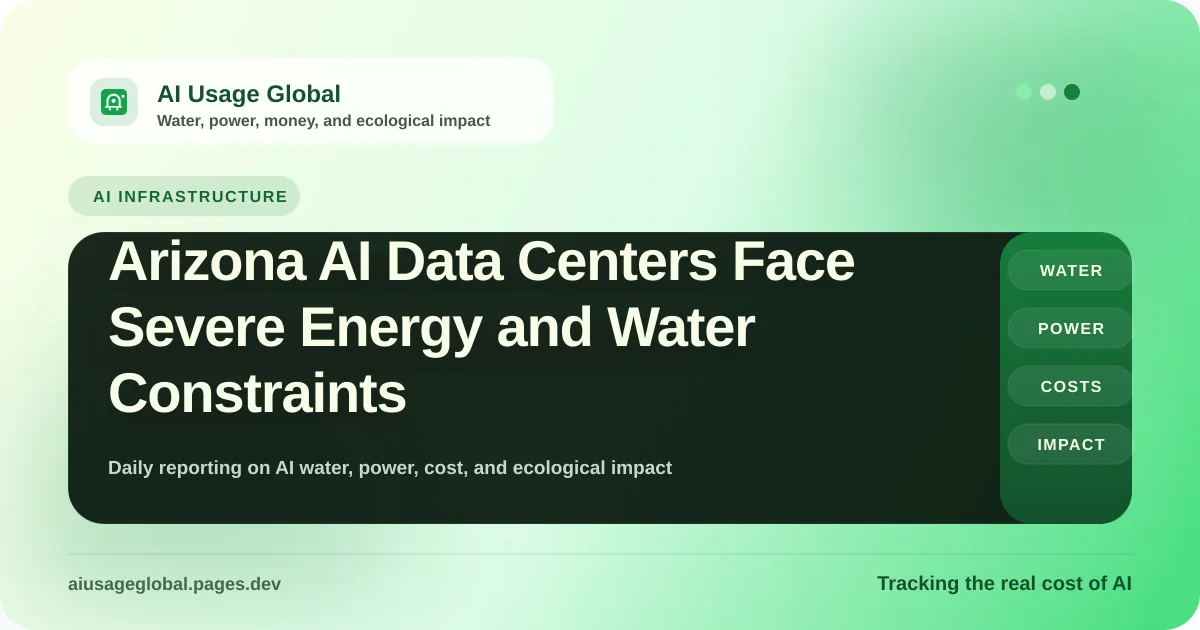 Digital representation of a data center in an arid landscape with water and energy metrics