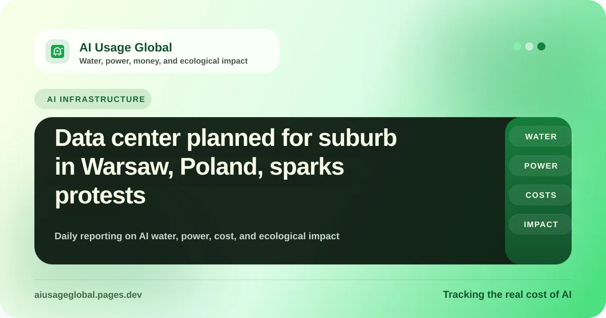 Suburban landscape near Warsaw representing community protests against data center water consumption
